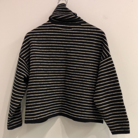 AllSaints Marty Black and White Striped Roll Neck Jumper - Picture 3 of 9